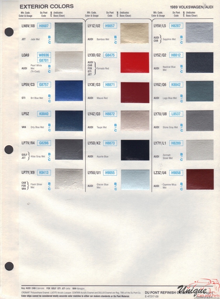 1989 Volkswagen Paint Charts DuPont 2